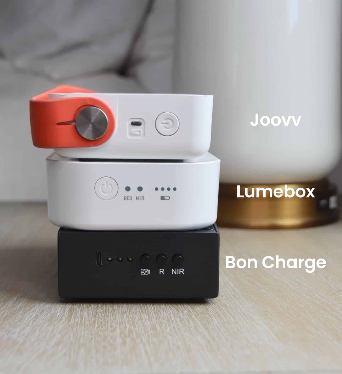Stacking the Lumebox vs Joovv vs Bon Charge to show the difference between them.