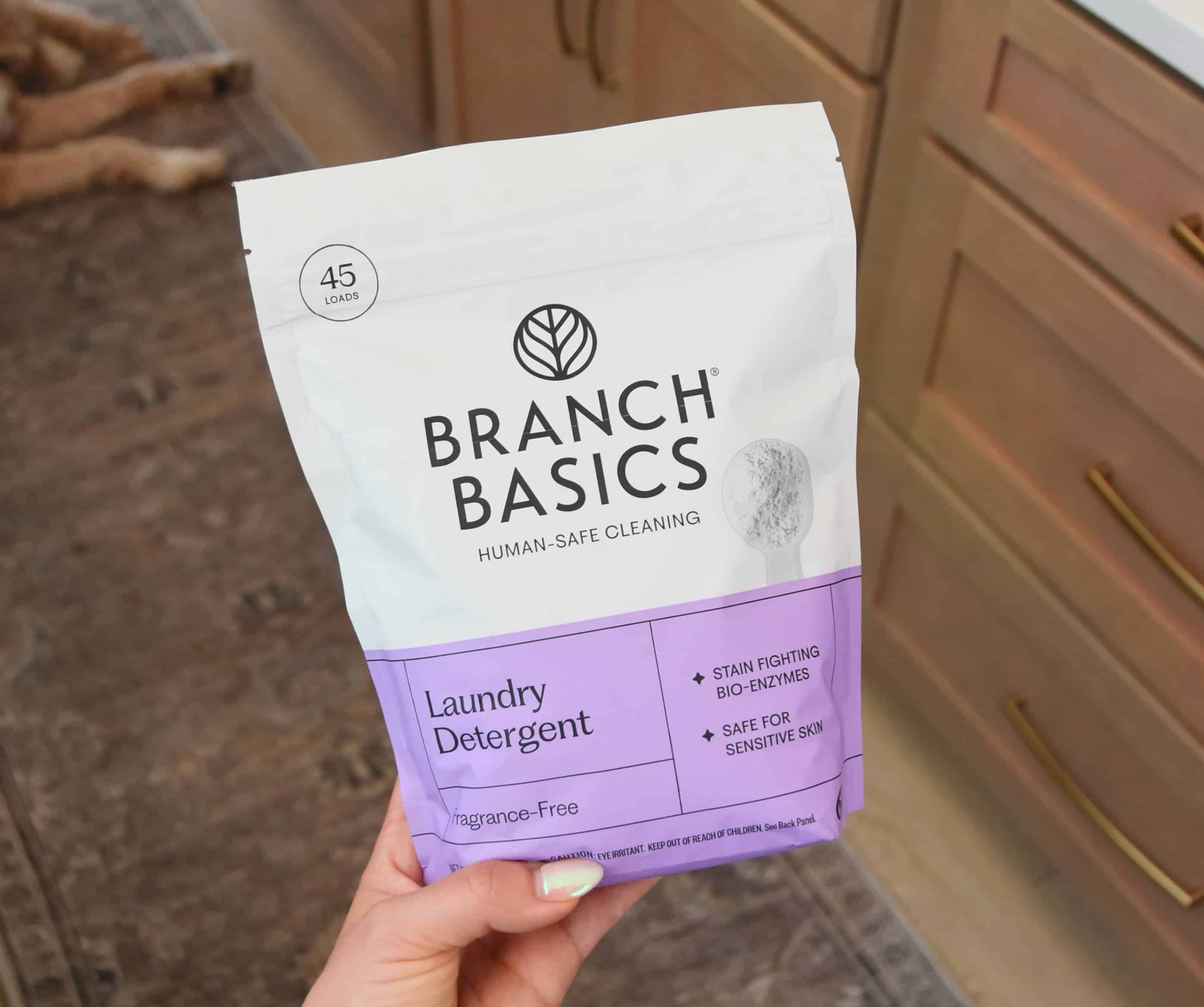 Giving a closer look at the bag of laundry detergent.