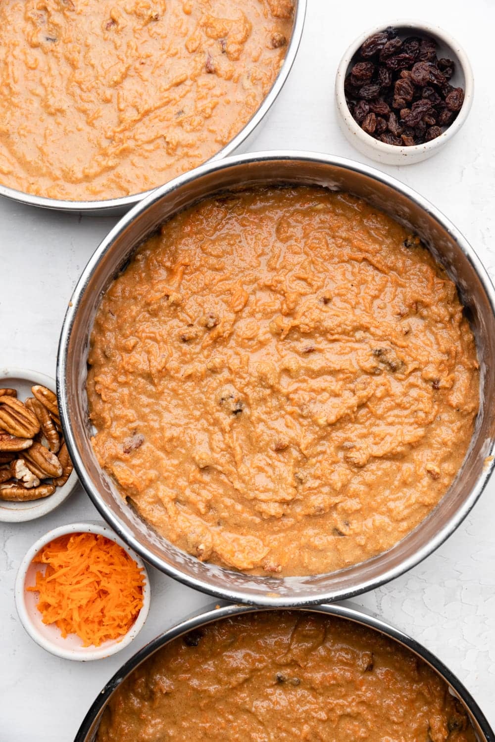 carrot cake better made with healthier ingredients in separate cake pans.