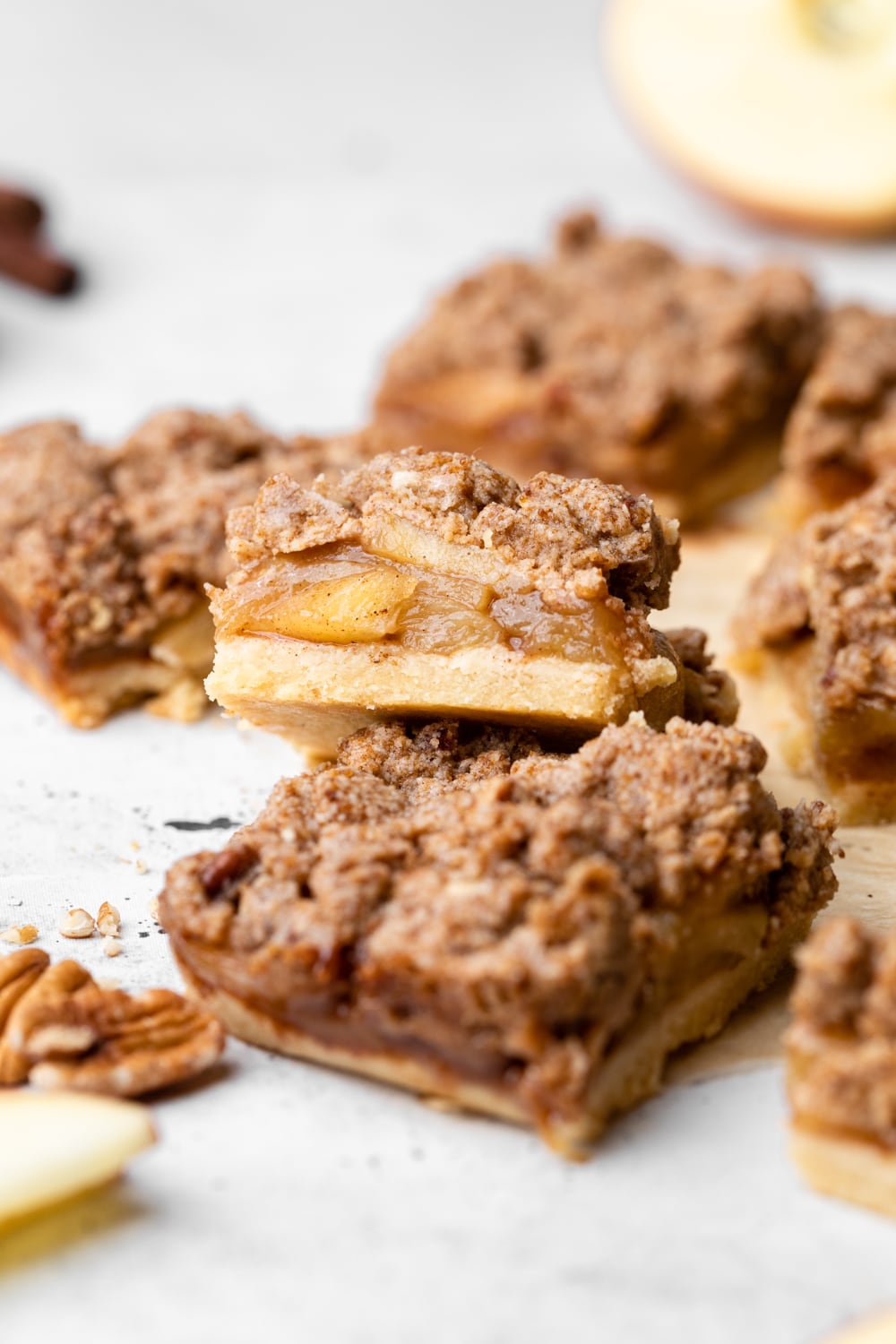 close up shot of layers of apple pie bars