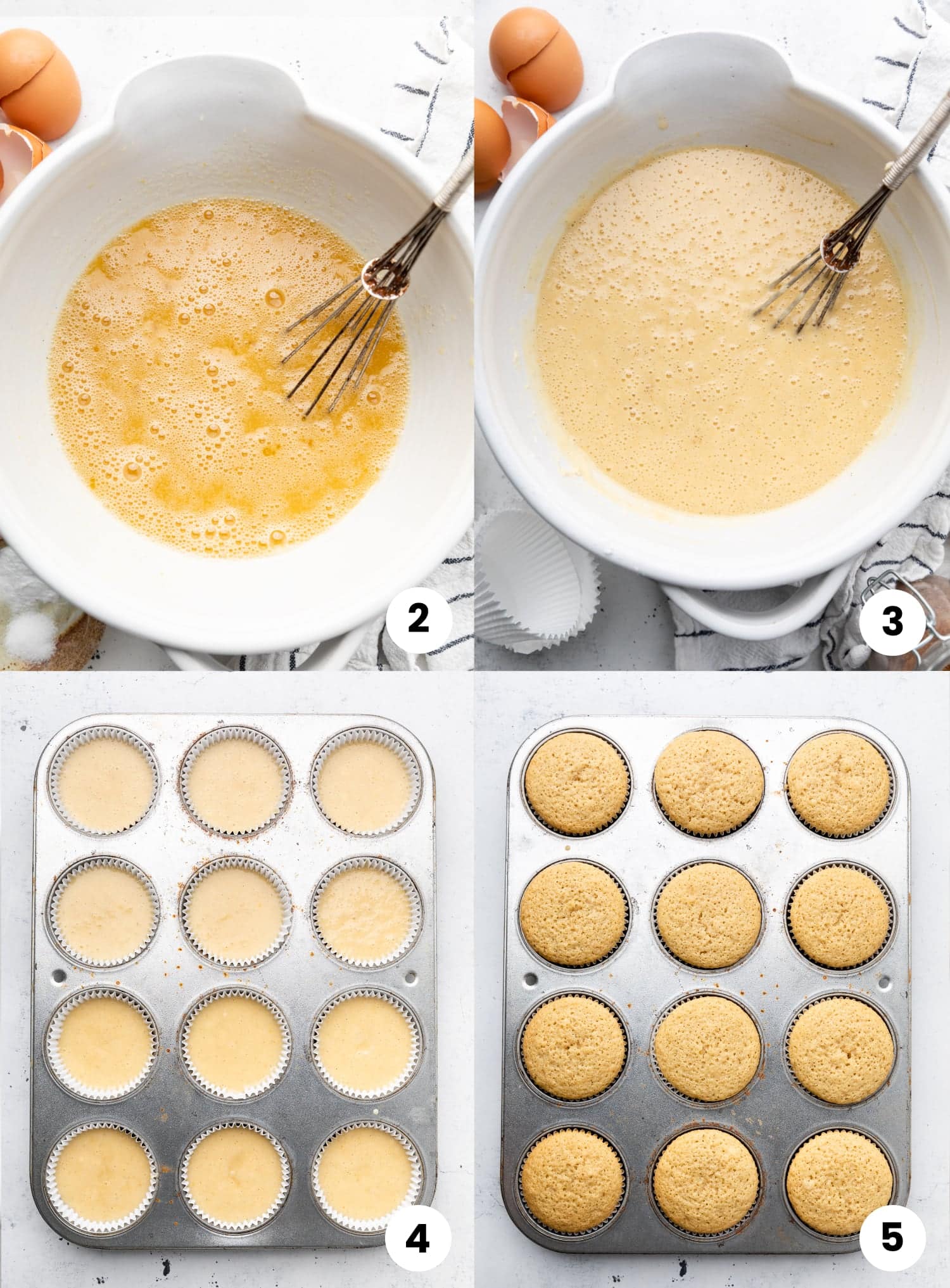How to mix the cupcake batter, then pour the batter into a muffin tin and bake the cupcakes. 