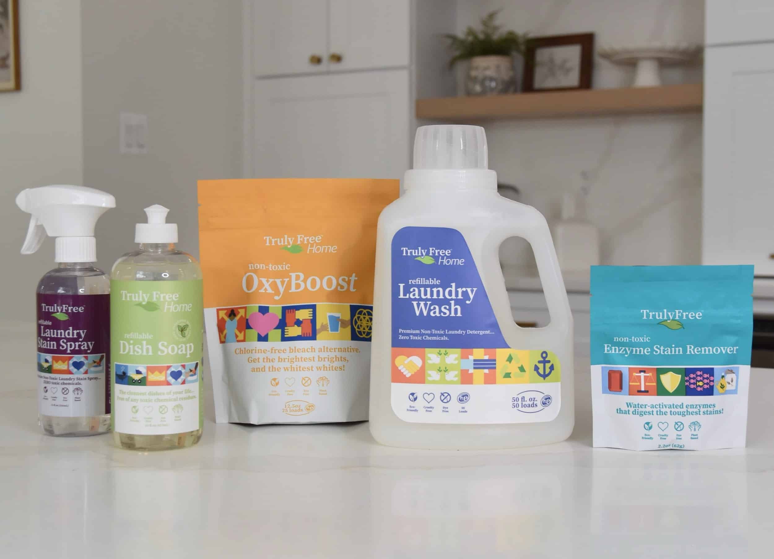 All five of the products reviewed sitting out on the kitchen counter ready to be used.