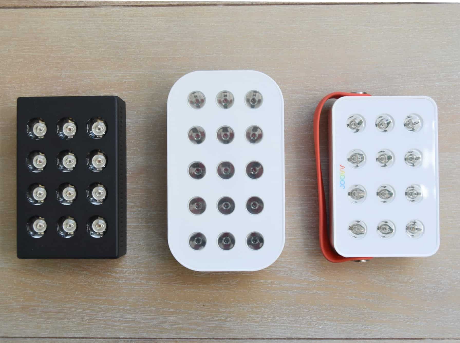 Comparing red light therapy devices side by side, including Bon Charge, Lumebox, and Joovv.