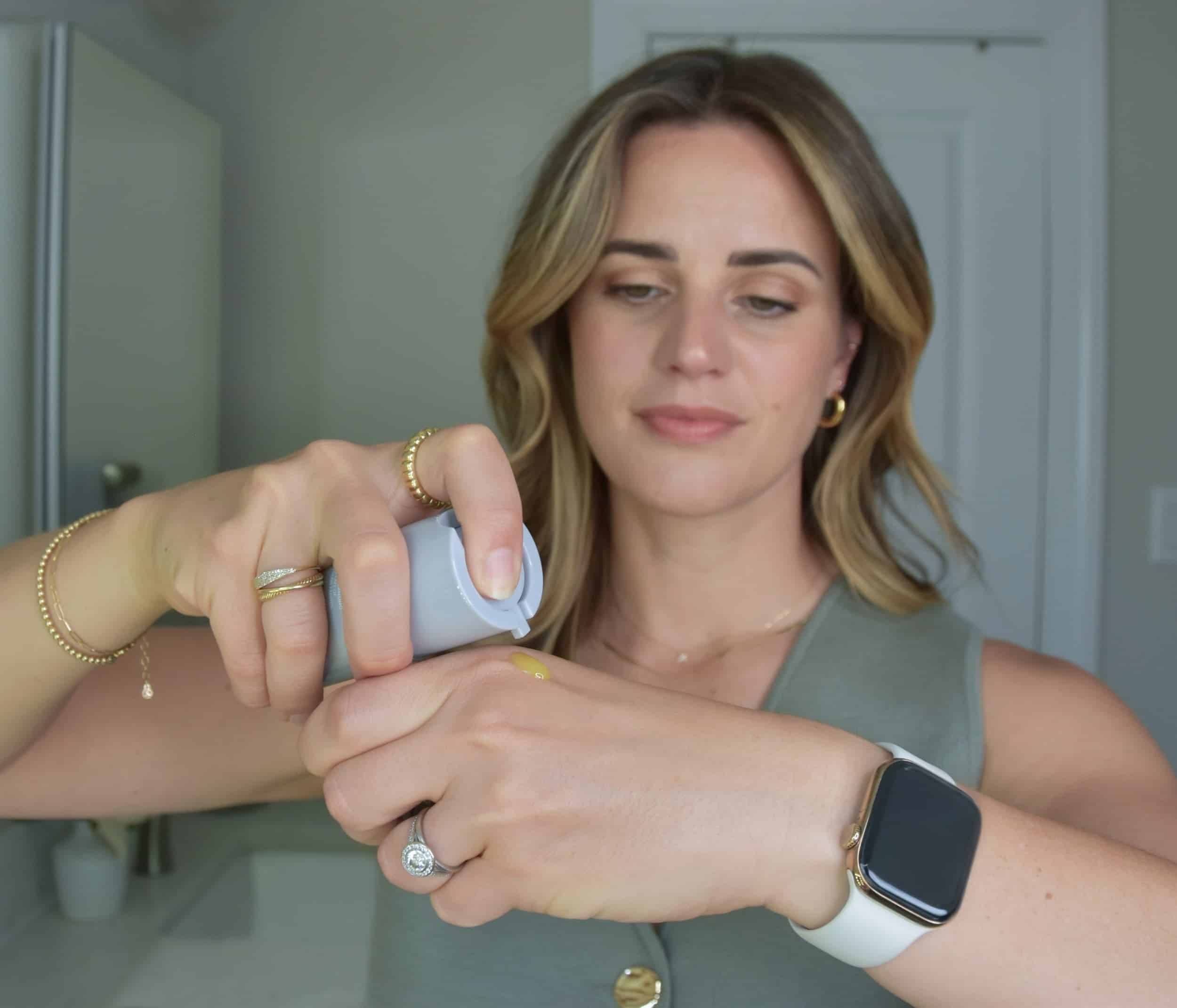 Apply the All Bright C Serum to the back of the hand to test it out.