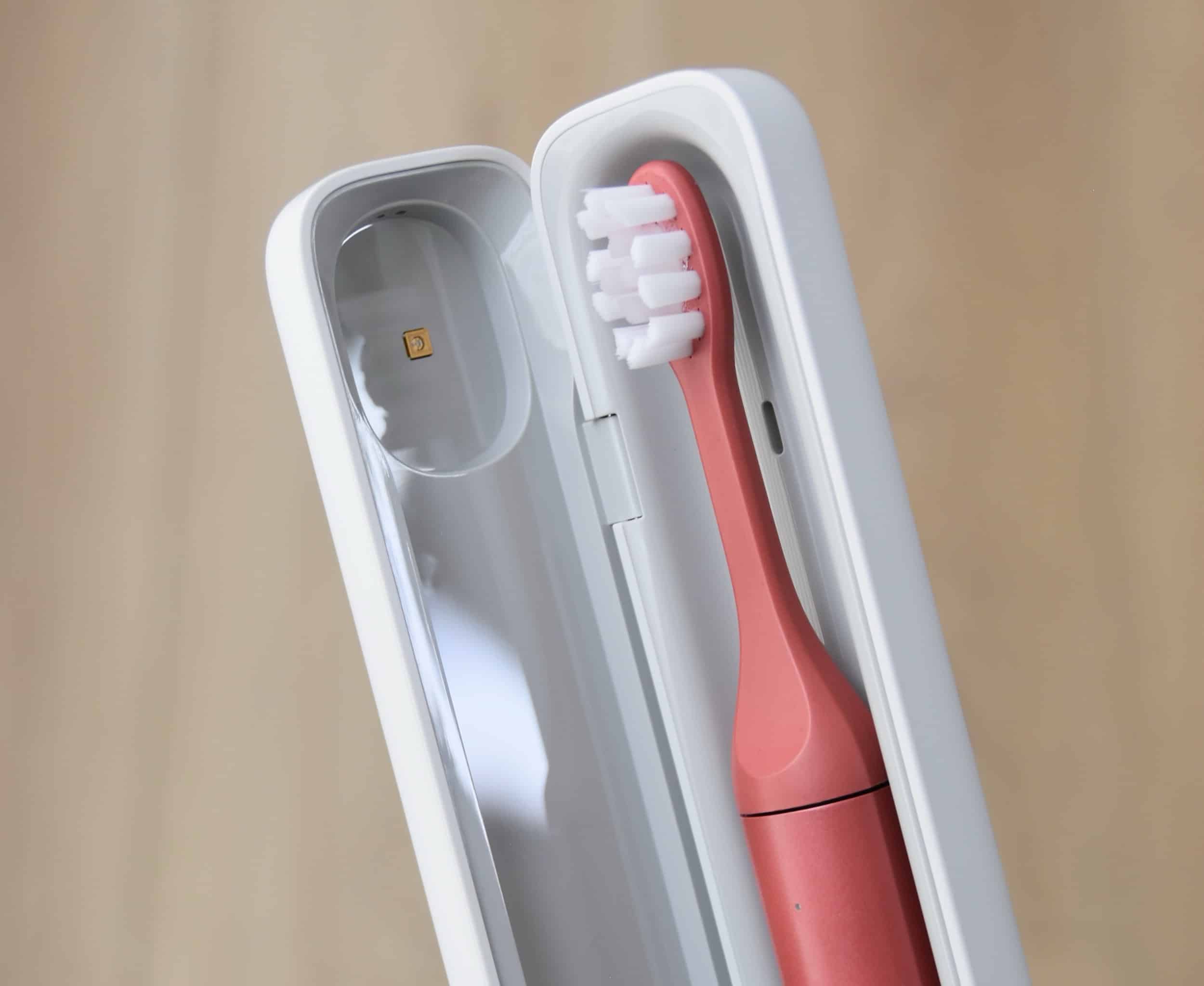 A close up of the case with the UV-C LED light.