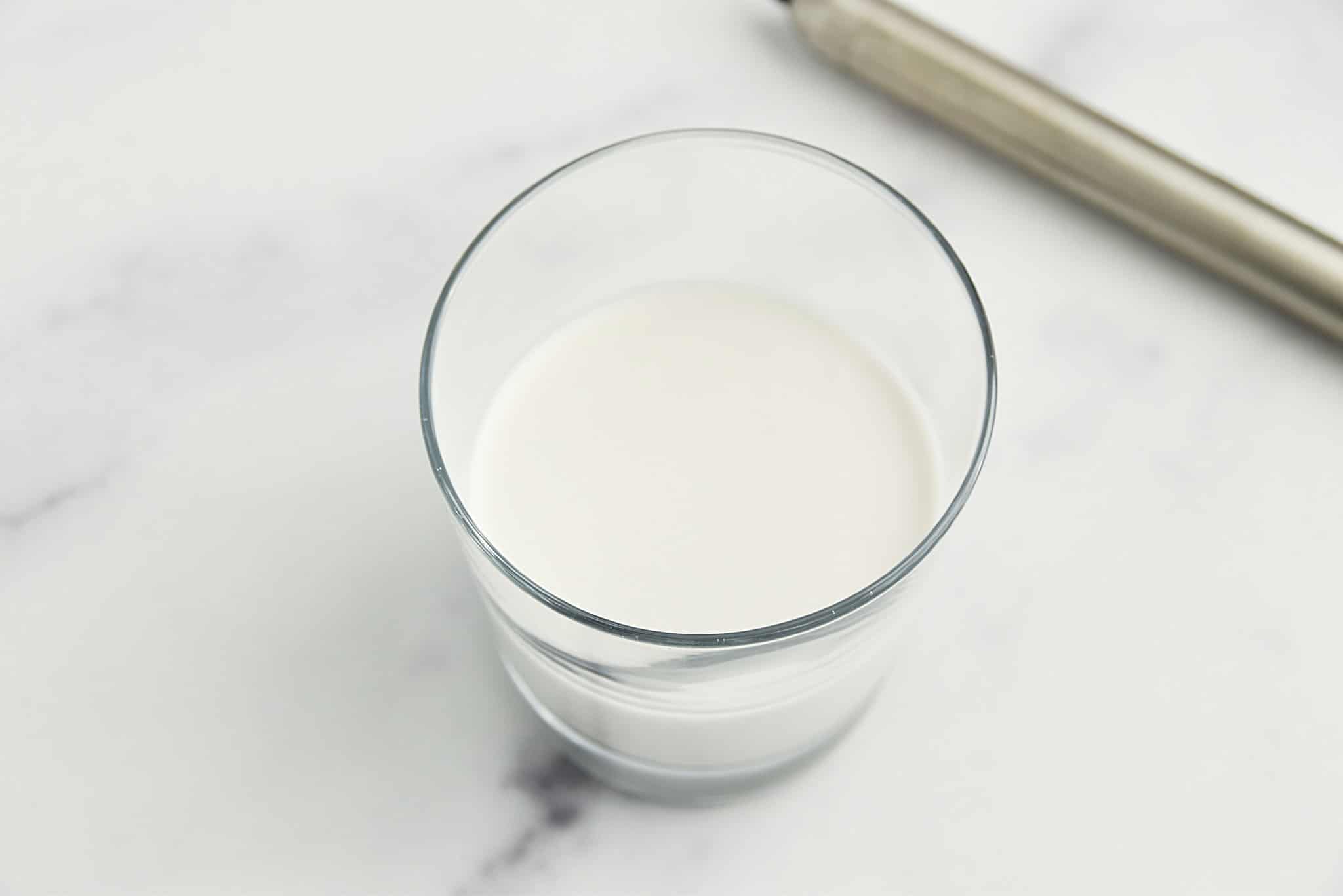Thawed and blending milk in a glass. 
