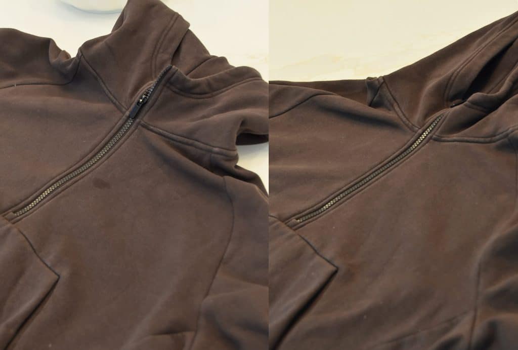 Testing the Truly Free stain remover on a sweatshirt with an oil stain.
